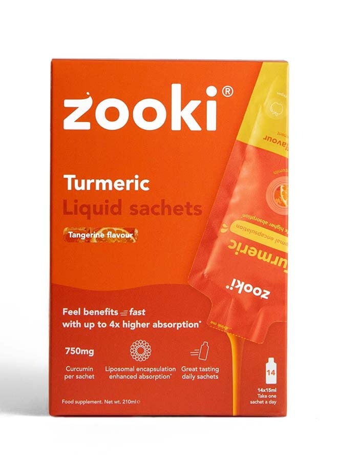 Zooki Liposomal Turmeric 750mg Curcumin – Tangerine Flavor – High Absorption Liquid Sachets – Antioxidant & Joint Support – 14 Sachets - Image 1